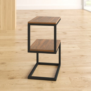 Masa laterala Iva, lemn masiv/metal, negru/natur, 60 x 45 x 30 cm - Img 5