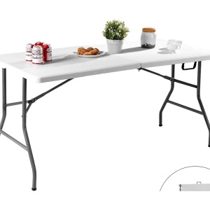Masa plianta dreptunghiulara pentru Banchet/Evenimente/Catering, picioare metal pliabile, L 150 cm, l 70 cm, h 74 cm, alb, Atelier, Resigilat, Grad A