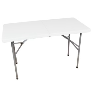 Masa plianta dreptunghiulara pentru Banchet/Evenimente/Catering, picioare metal pliabile, L 123 cm, l 61 cm, h 74 cm, alb, Atelier, Resigilat, Grad B