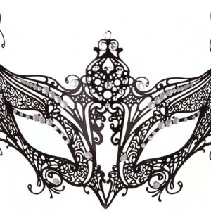 Masca venetiana pentru carnaval AMFSQJ, metal, negru, 15 x 13 cm 