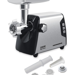 Masina de tocat Heinner Blade Pro HMG-Y2000SS, Putere 2000W, 3kg/min, Angrenaj metalic, Carcasa din aluminiu, Cutit inox, 3 site metalice, Functie reverse, Negru/Argintiu - Img 2