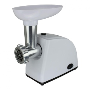 Masina de tocat Heinner MG-W1200R, Putere 1360W, 1.5kg/min, Accesoriu rosii, Accesoriu carnati, Cutit inox, 3 site taiere, Alb - Img 2