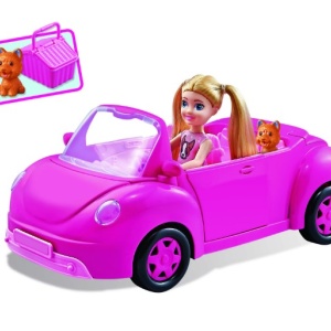 Masinuta decapotabila roz pentru fetite, RS Toys cu papusa si animal de companie, cos picnic inclus - Img 2