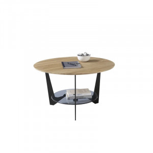 Masuta de cafea MCA Furniture, lemn masiv/sticla/metal, natur/negru, 40 x 70 x 70 cm