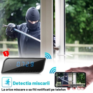 Mini camera Spy REVOSE™, WI-FI, IP, Ascunsa in Ceas Desteptator, Microfon, Infrarosu, 1080P, Activare la Miscare - Img 3