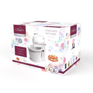 Mixer cu bol Heinner Charm HMB-350BG, Putere 300W, 5 viteze + turbo, Alb/Visiniu - Img 3