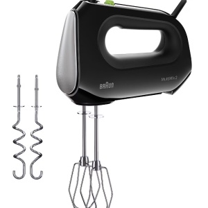 Mixer de mana Braun MultiMix HM2110BK 0X22211062, 500 W, 4 viteze + Turbo, Tehnologie SlowStart, 2 teluri, 2 carlige pentru aluat, Negru, Resigilat, Grad A