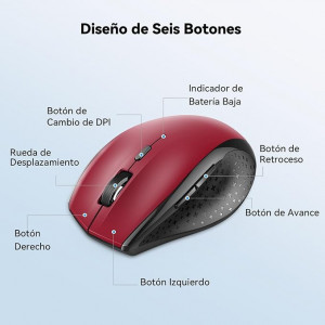 Mouse Bluetooth wireless TECKNET Alpha 3000 DPI,  5 niveluri reglabile, rosu