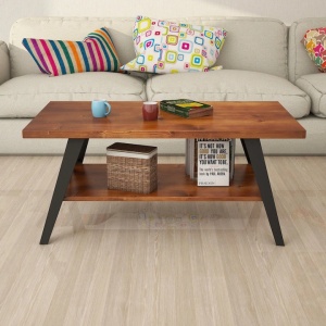 Nancy Homestore Egypt Lake-Leto masa cafea industrial 90x98x43 cm, blat lemn pin masiv, cadru metal, maro/negru - Verificat A · Re-Bloom - Img 2
