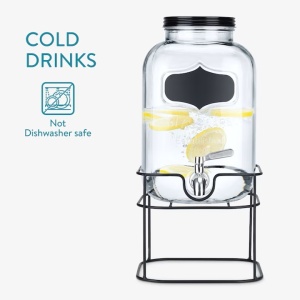 Navaris dozator bauturi 5L, suport metalic negru, robinet inox, sticla, Transparent/Negru - Verificat A · Re-Bloom - Img 3