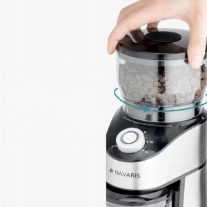 Navaris rasnita electrica cafea cu bavura conica, ABS/otel inoxidabil, 18x12.5x28 cm, discuri slefuit inox, argintiu/negru - Verificat A · Re-Bloom - Img 2