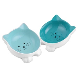 Navaris set 2 boluri ceramica pisici, anti-alunecare, 13.5x8cm, Verde - Verificat A · Re-Bloom