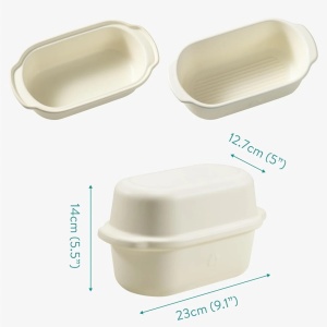 Navaris tava copt paine ceramica cu capac, 23x14x12.7cm, rezistenta 240°C, fara PTFE/PFOA/PFAS, compatibila masina spalat vase, crem - Verificat A · Re-Bloom - Img 3