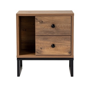 Noptiera cu 2 sertare Asir, PAL/metal, pin atlantic/negru, 45 x 50 x 30 cm