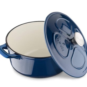 Oala fonta emailata Navaris, albastru, cu capac, pentru cuptor, plita, gaz, electric, cu inductie, cu infrarosu, 24 cm, 3.5 l, Resigilat, Grad B - Img 2