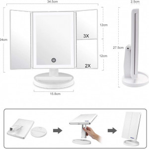 Oglinda de machiaj Weily, LED, ABS, alb, 34,5 x 24 cm - Img 4