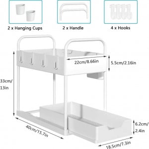 Organizator cu 2 nivele pentru bucatarie/baie NUODWELL, plastic/metal, alb, 33 x 40 cm 