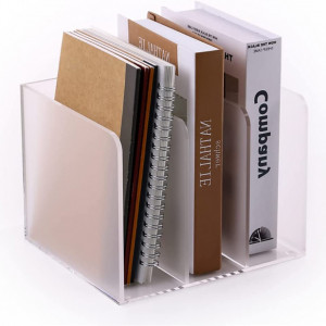 Organizator de birou cu 3 compartimente SANRUI, acrilic, alb, 16,5 x 18,2 x 21,5 cm - Img 1