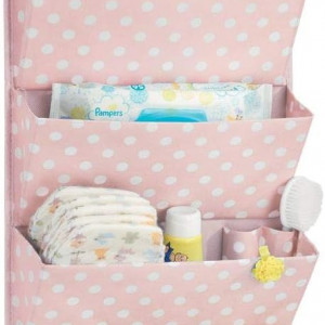 Organizator suspendat cu 4 buzunare mDesign, textil, roz/alb, 101,6 x 33 cm - Img 1