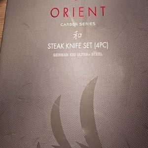 Orient Carbon Series set 4 cutite pentru friptura 13 cm, otel inoxidabil german X50 Ultra+, lama monostrat, duritate 56 HRC, maner POM, negru - Verificat A · Re-Bloom - Img 6