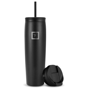 Pahar din otel inoxidabil IRON °FLASK, cu pai si 2 capace, izolat, rece 20 ore / cald 5 ore, negru, 830 ml