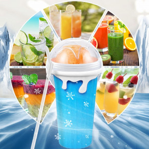 Pahar magic pentru inghetata/ slushy/ smoothie/ granita Gohhme, polipropilena, albastru/alb, 500 ml