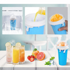 Pahar magic pentru inghetata/ slushy/ smoothie/ granita Gohhme, polipropilena, albastru/alb, 500 ml