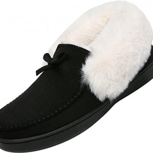 Papuci de iarna cu blana Mishansha, textil/cauciuc, negru/alb, 38