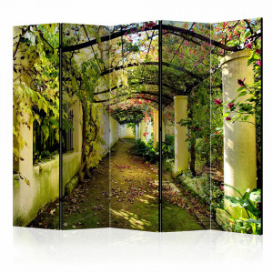 Paravan/Separator de camera Romantic Garden II cu 5 panouri, 225 x 172 cm, lemn/ panza