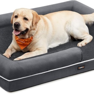Pat ortopedic pentru caini Feandrea, TPU/piele PU/polipropilena, gri inchis, 135 x 107 x 25 cm, Resigilat, Grad A