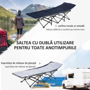 Pat pliabil de camping, otel/Oxford/spuma LDPE, 188x64.5x53 cm pliat 28x17x105 cm, inaltime 37cm, perna 37x13cm + husa transport 28x25cm incluse, capacitate 150kg, albastru - Verificat A · Re-Bloom - Img 6