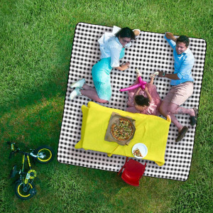 Patura de picnic cu sac de depozitare Gxhong, negru/alb, acrilic/PEVA, 200 x 150 cm - Img 4