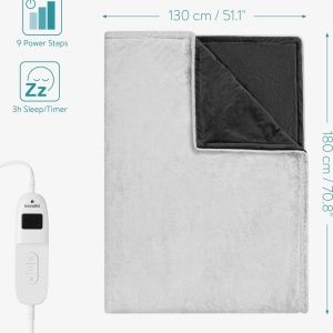 Patura termica electrica Navaris, gri, pufoasa, lavabila, 9 nivele de caldura, oprire automata, 180x130 cm, Resigilat, Grad A - Img 3