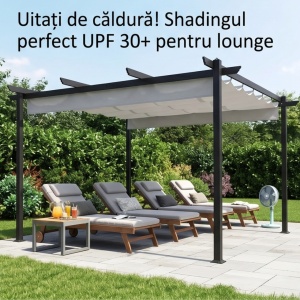 Pavilion pergola cu copertina retractabila 4x4 m UPF 30+, coloane aluminiu 80mm, 8 tarusi sol si suruburi, alb/negru - Verificat A · Re-Bloom - Img 2