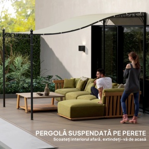 Pergola adosata curbata, metal/poliester, 298x248x200/250 cm, 16 orificii drenaj, rezistenta vant nivel 4, 2 decoratiuni + 8 tarusi + 8 suruburi incluse, alb crem - Verificat A · Re-Bloom - Img 4
