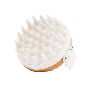 Perie pentru masajul scalpului Bambua, silicon/bambus, alb/natur, 8,5 x 7,8 x 8 cm