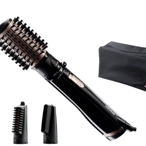 Perie rotativa BaByliss AS200E, 1000W, Ionizare, Perie 50 mm ceramica, 4 Accesorii, 2 Setari temperatura/viteza, Cool-Shot, geanta depozitare, Negru, Resigilat, Grad A