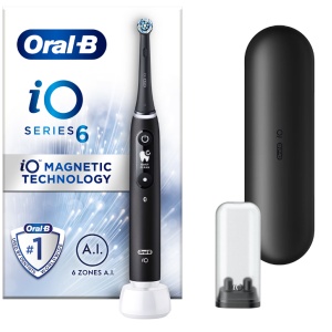 Periuta de dinti electrica Oral-B iO6 cu Tehnologie Magnetica si Micro-Vibratii, Inteligenta artificiala, Display led interactiv, Senzor de presiune Smart, Timer vizibil, 5 moduri, 1 capat, Trusa de calatorie, Negru, Resigilat, Grad A - Img 3