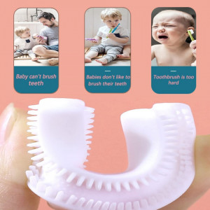 Periuta de dinti in forma de U pentru copii Fyaccd, silicon, alb/albastru, 90 x 42 mm - Img 4
