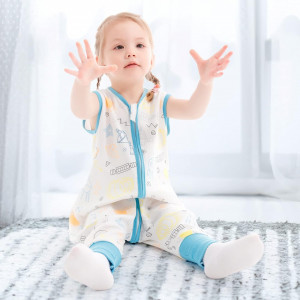 Pijama fara maneci pentru copii Mosbears, bumbac, alb/albastru, pentru inaltimea 74-80 cm 