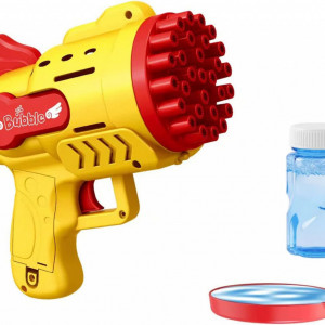 Pistol pentru baloane de sapun VISFI, Led, ABS, galben/rosu, 15 x 15 x 4 cm
