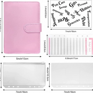 Planificator de buget cu accesorii si etichete Iycorish, PU/hartie/plastic, roz, 19 x 13 cm - Img 6