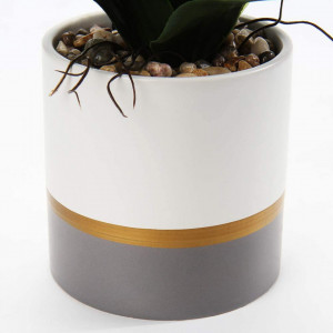 Planta artificiala Briful, plastic/ceramica, verde/gri/alb, 11,5 x 23,8 cm - Img 3