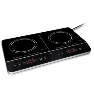 Plita cu inductie dubla 3500W, 2 zone gatit, afisaj tactil, sticla, Negru - Verificat A · Re-Bloom