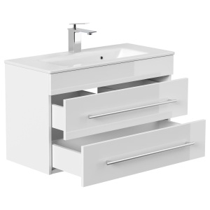 Portus dulap de baie cu lavoar 80x50x36 cm, 2 sertare, PAL foliat, alb lucios - Verificat A · Re-Bloom - Img 2