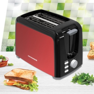Prajitor de paine Heinner HTP-700BKRD, Putere 750W, 2 felii, 7 niveluri de rumenire, Spatiu depozitare cablu, Negru/ Rosu