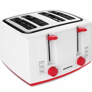 Prajitor de paine Heinner Panfette 1300 HTP-1300WHR, Putere 1100W, Capacitate 4 felii, 7 niveluri de rumenire, Alb/Rosu