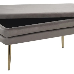 Produs Resigilat Banca tapitata Re-Bloom Durham cu spatiu de depozitare, 79x37x43 cm, catifea, picioare metal, 100 kg, gri/auriu - Verificat A - Img 3