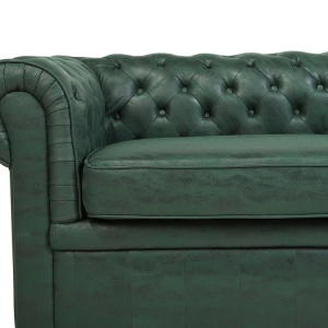 Produs Resigilat Canapea Chesterfield 3 locuri Re-Bloom, piele ecologica/eucalipt/stejar, 195x76x70 cm, arcuri sinuoase, spuma, 250 kg/persoana, verde - Verificat A - Img 3