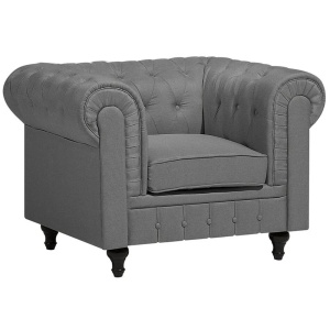 Produs Resigilat Fotoliu Re-Bloom Chesterfield, textil/eucalipt, 112x85x79 cm, spuma, 125 kg, gri deschis - Verificat A